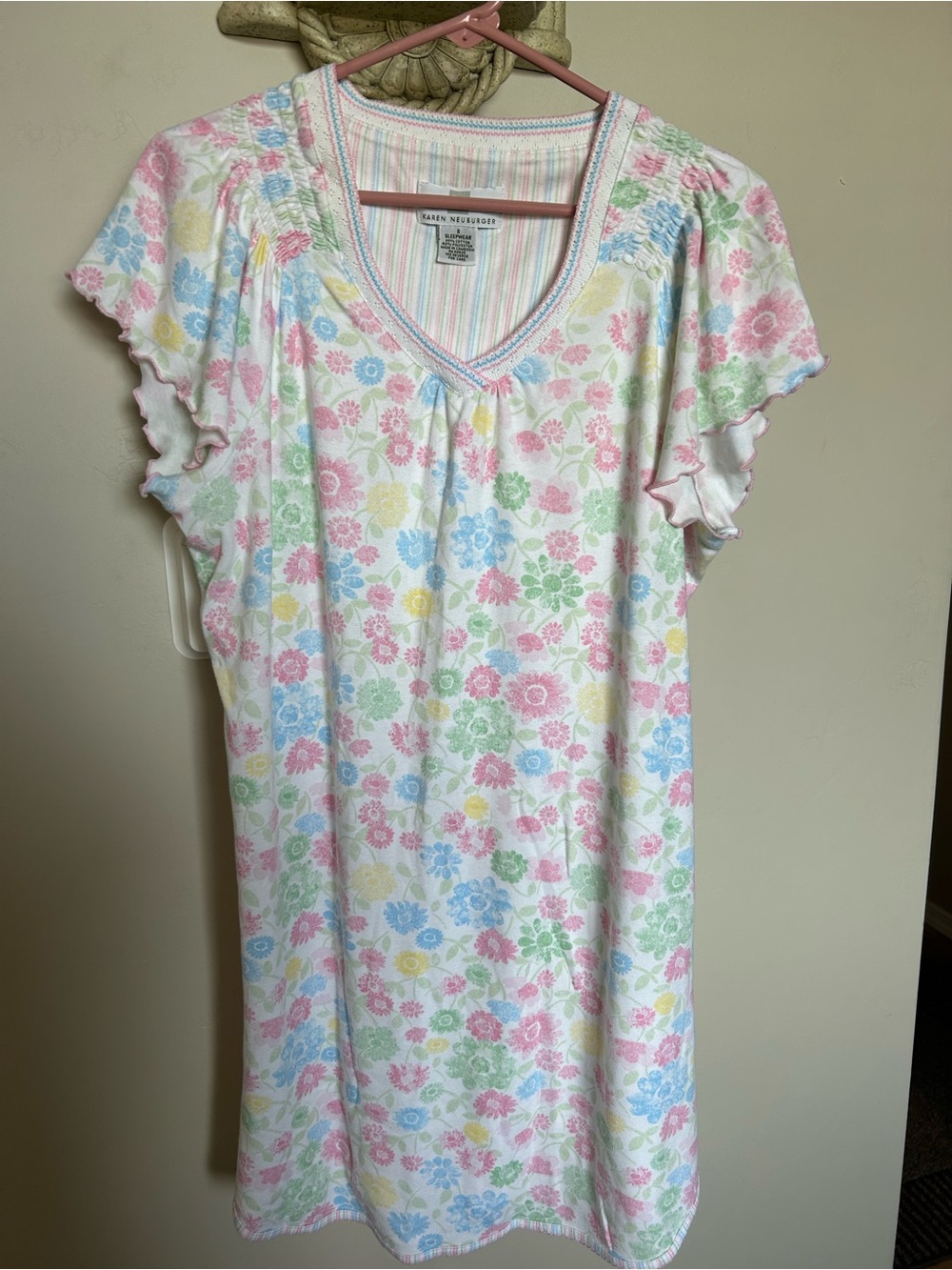 Karen Neuburger Pastel Floral Nightgown in Pink, Blue, Yellow and Green